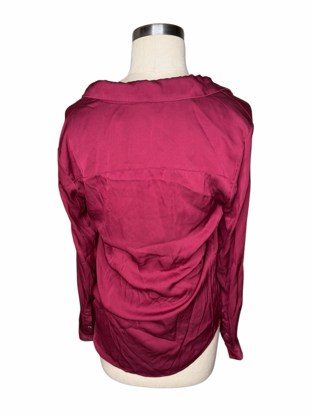 QUINCE Red Long-Sleeve Button-Down Blouse Wine Silk Blend Women's Size Small - Picture 3 of 5